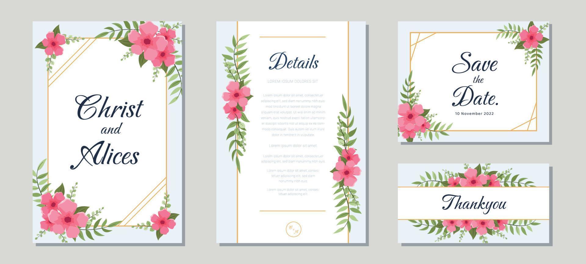 Beautiful Floral Wedding Invitation Set vector