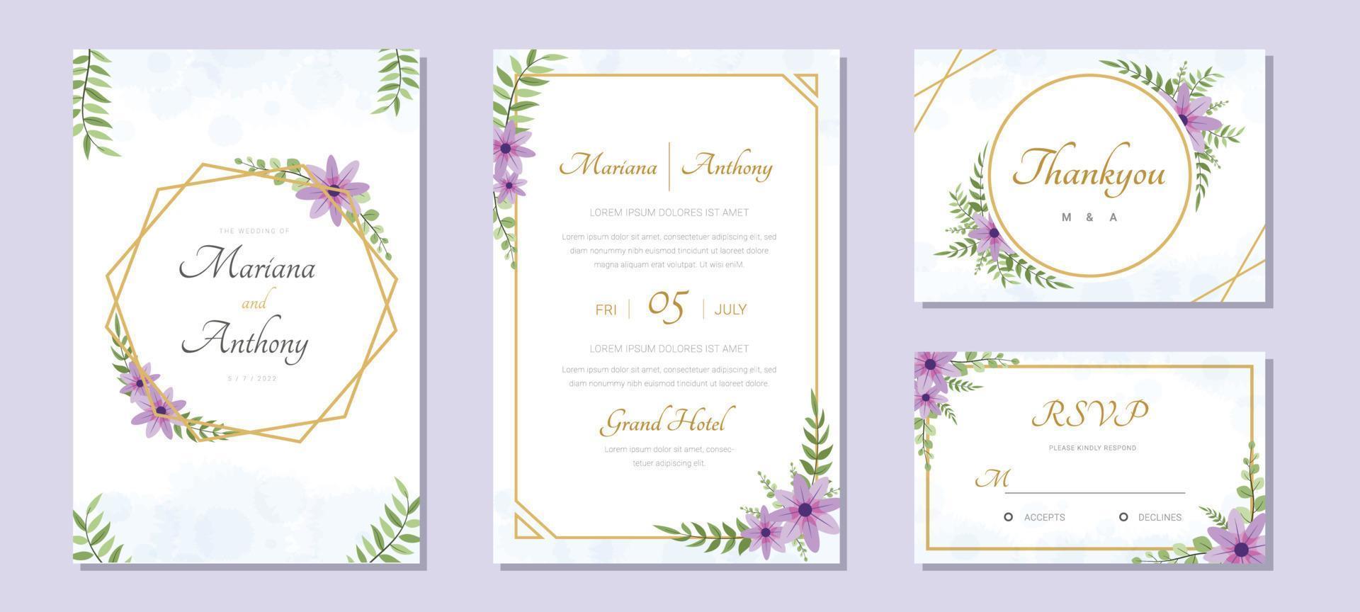 Modern Wedding Invitation Set Template vector