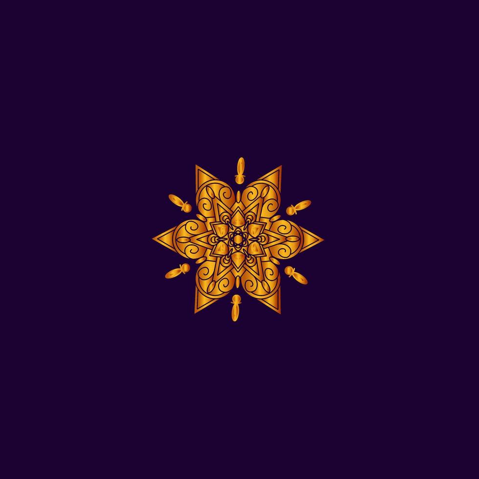 luxury line art mandala golden design background inlaid in purple background vector