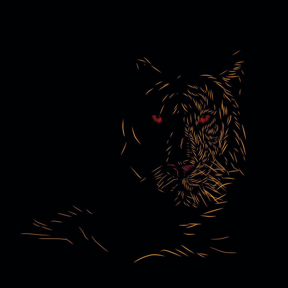 Tiger hunter silhouette line pop art potrait logo colorful design with dark background vector