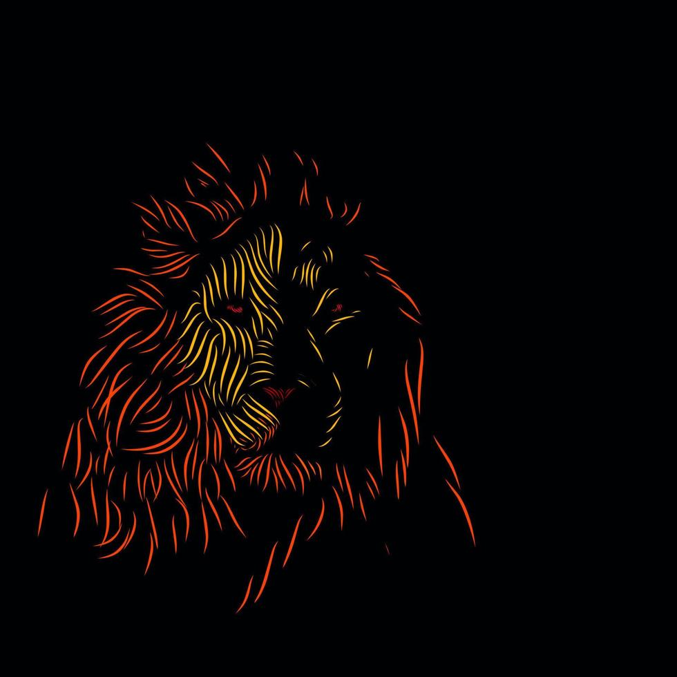 Lion king of the jungle head face silhouette line pop art potrait logo colorful design with dark background vector