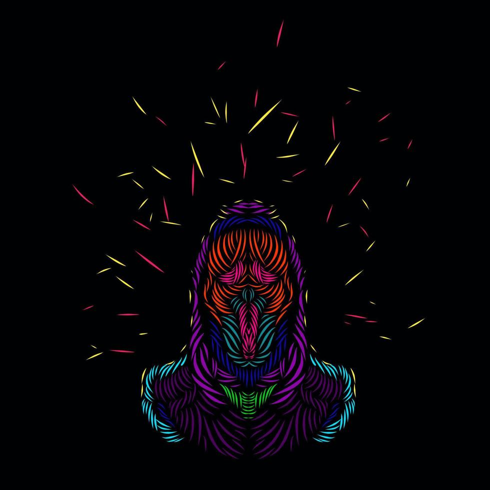 Death angel grim reaper line pop art potrait logo colorful design with dark background vector