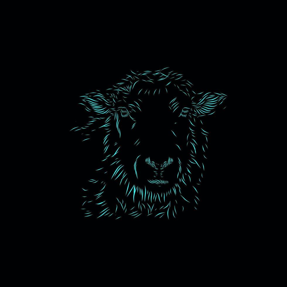 Goat sheep line pop art potrait logo colorful design with dark background. Isolated black background for t-shirt, poster, clothing vector