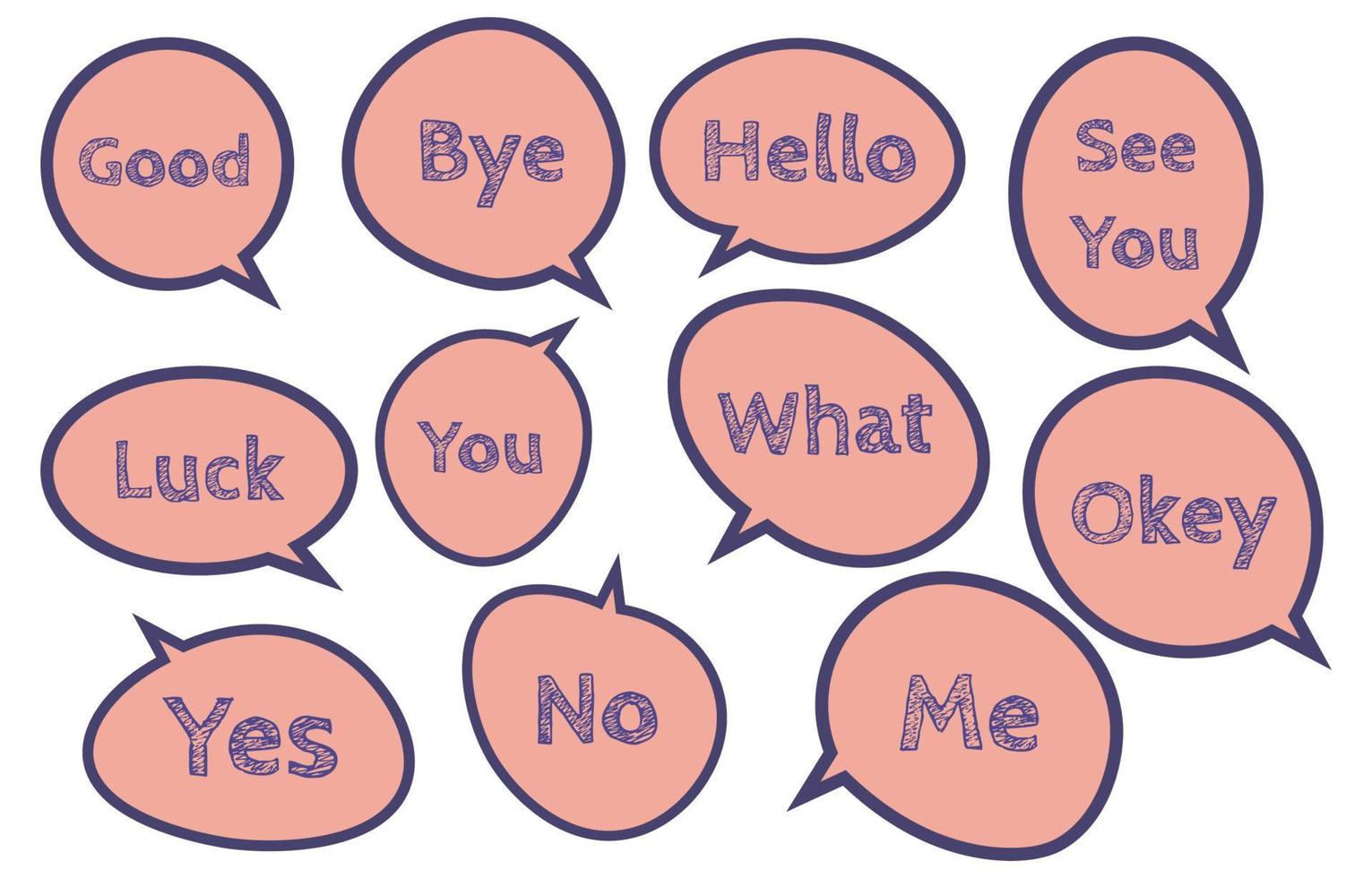 Set speech bubble with different words on a white background, vector speaking or chat talk box , icon balloon text or communication,speak cloud for cartoon and comic, message dialog