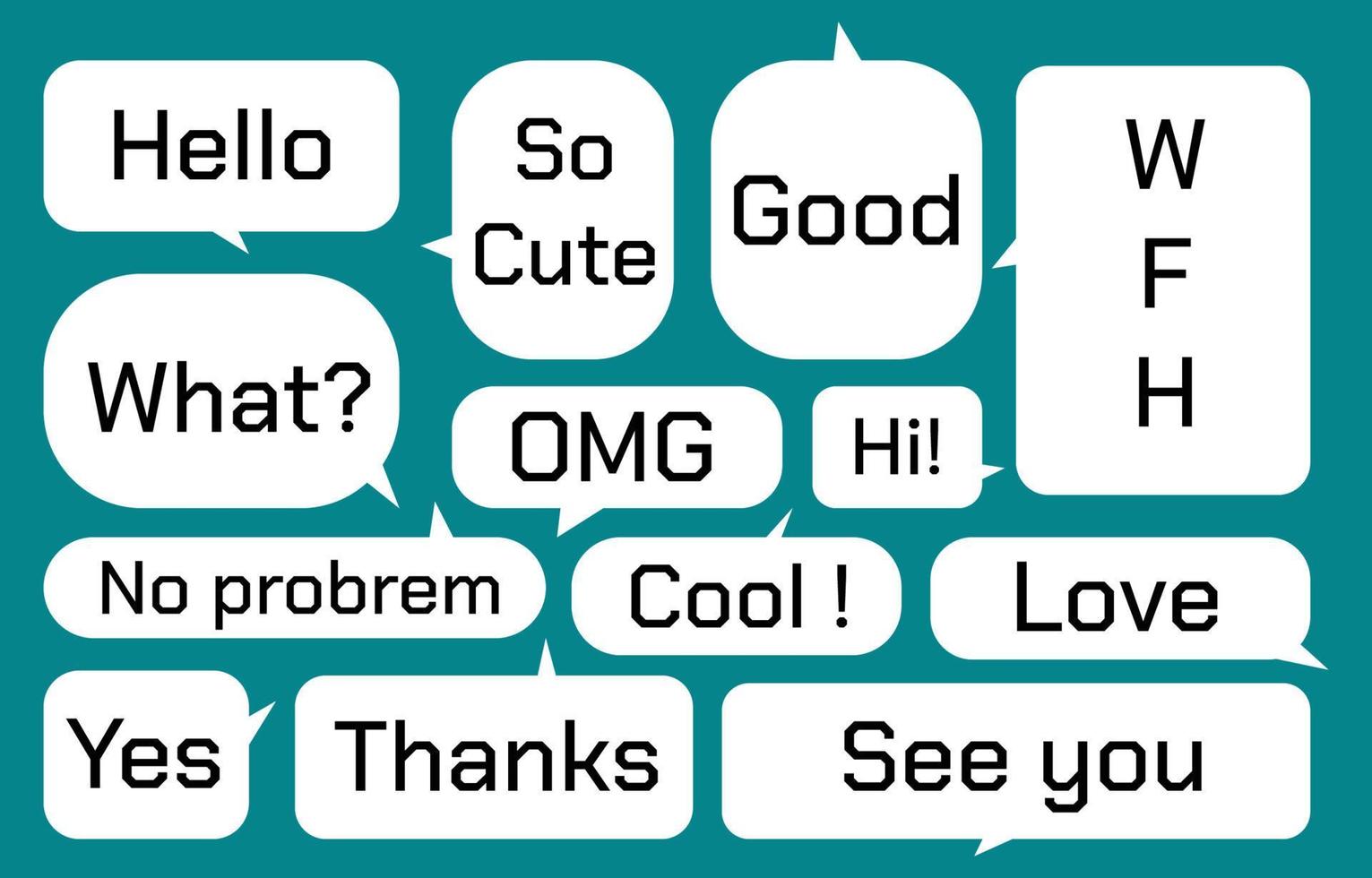 Set speech bubble with different words on a dark background, vector speaking or chat talk box , icon balloon text or communication,speak cloud for cartoon and comic, message dialog