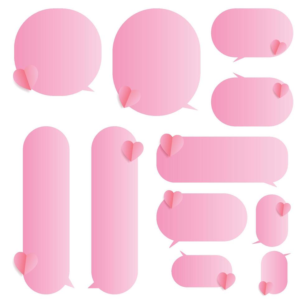 Set valentines day speech bubbles on a white background, vector speaking or talk bubble,decorative with hearts paper cut