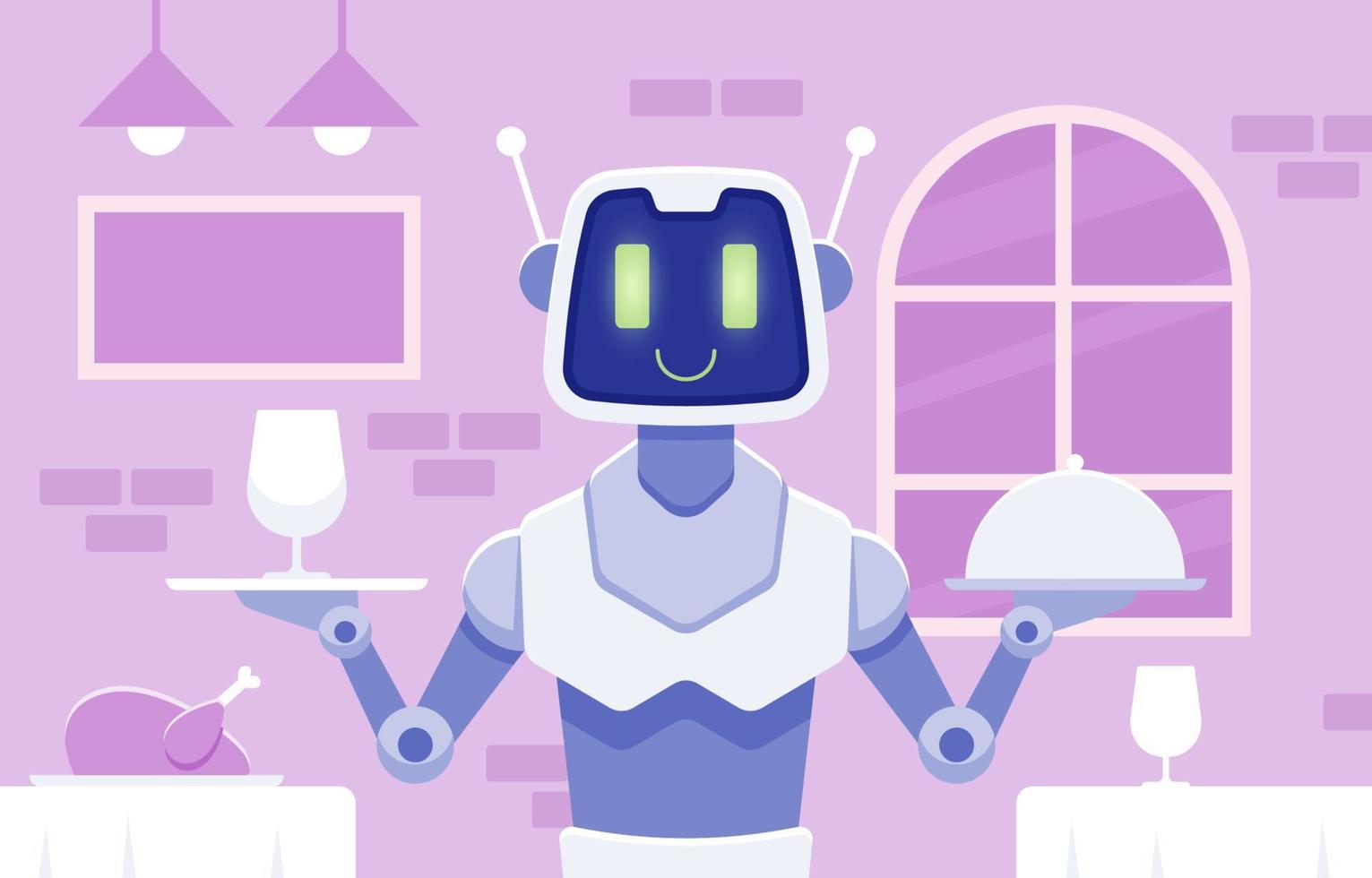 Waiter Robot Serving Food in Restaurant vector