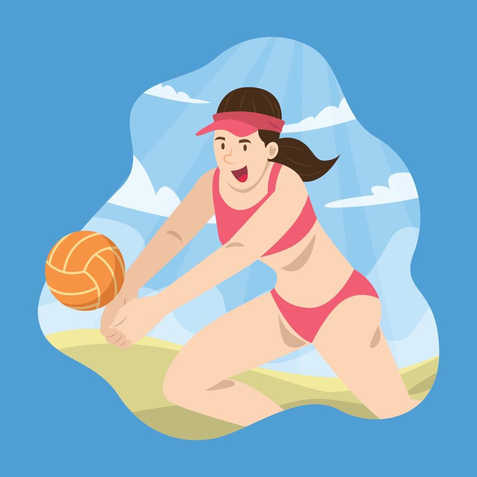 jugador de voleibol de playa rompiendo la pelota vector