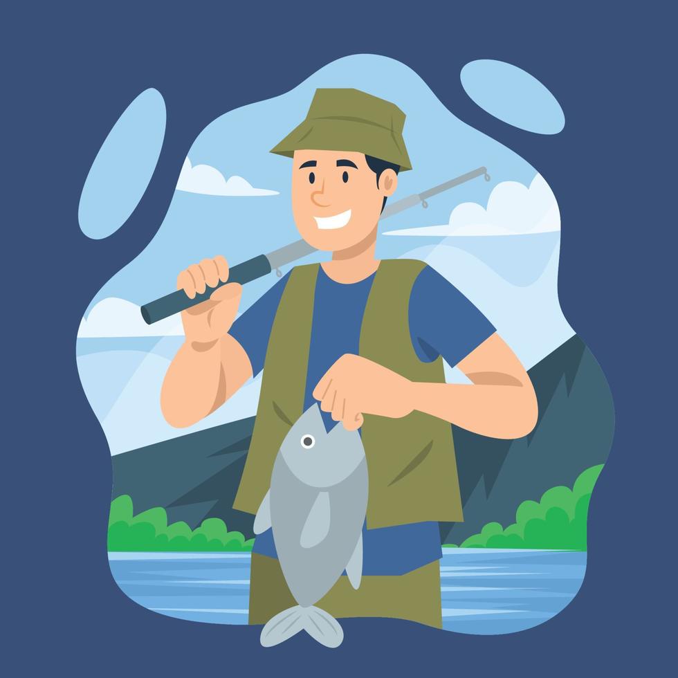 A Man After Fishing In The Lake vector