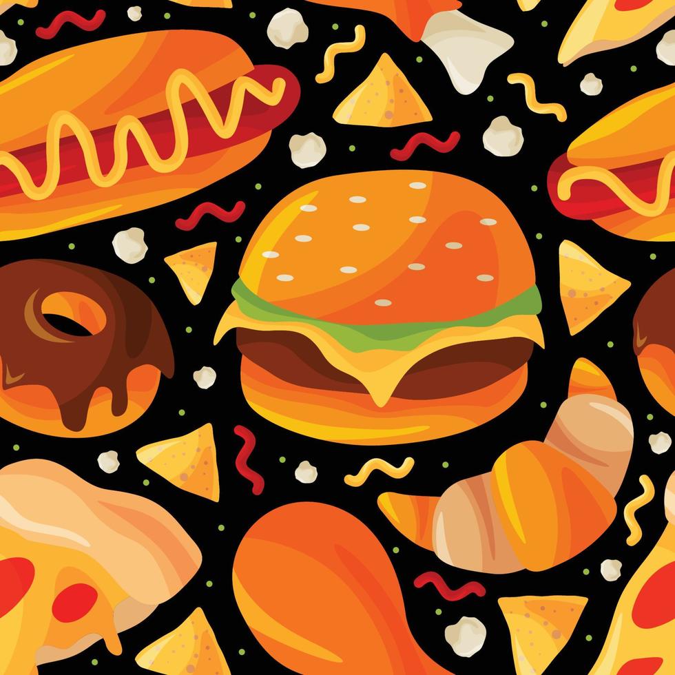 Junk Food Doodle Seamless Pattern Background vector