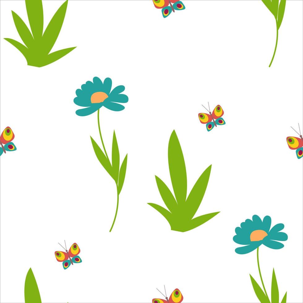 flores y mariposas, margaritas primavera naturaleza de patrones sin fisuras. gerberas. ilustración vectorial vector