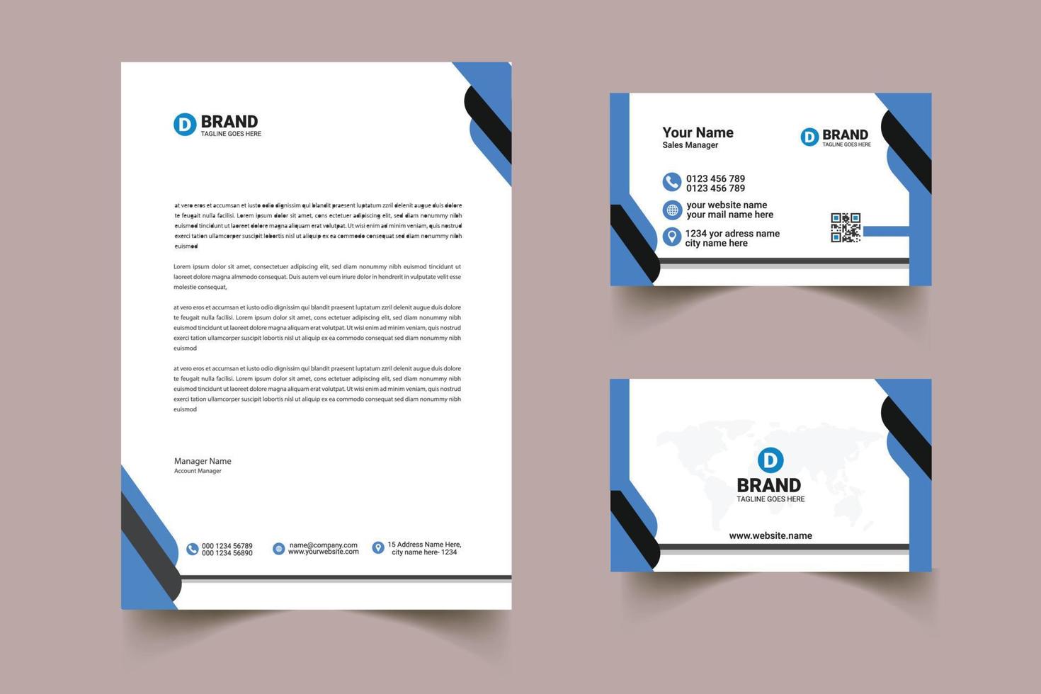 Modern Letterhead template with business card. vector