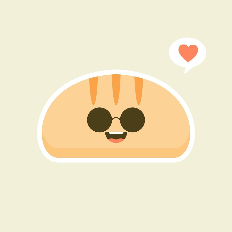 lindas rebanadas de pan de dibujos animados con caras kawaii. puede usar este emoji para menú en restaurante o cafetería, panadería, pastelería, tienda, restaurante, vector