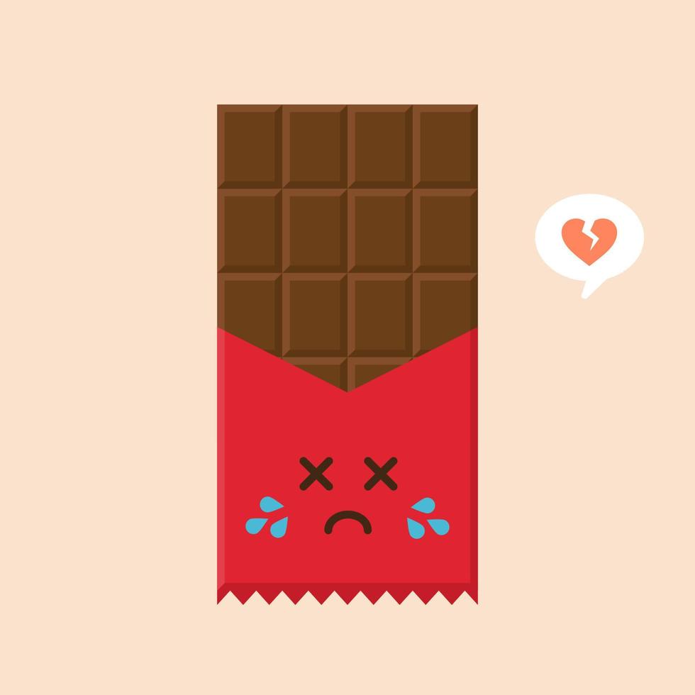 lindo y kawaii icono de personaje de barra de chocolate. ilustración plana del icono de vector de barra de chocolate para diseño web. emoticono de chocolate o emoji