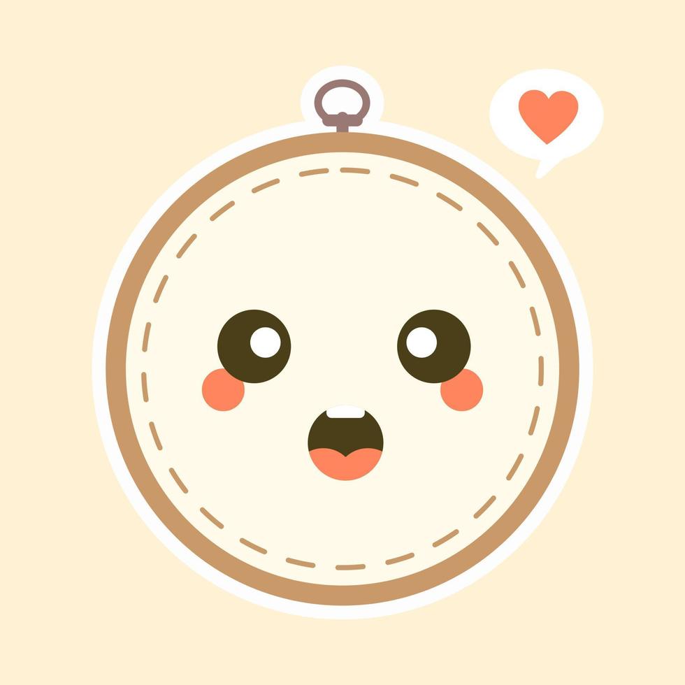 Ilustración de arte vectorial de aro de bordado lindo y kawaii. aro de madera marrón para bordar. icono de aro de punto de cruz, aro de marco para trabajo de aguja, vector