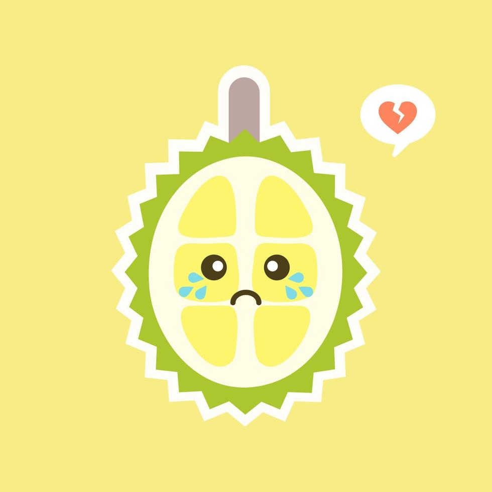 Funny and kawaii durian fruits. Cute Durian character with face expression and emoji . Vector illustration. Use for card, poster, banner, web design and print on t-shirt. Easy to edit.