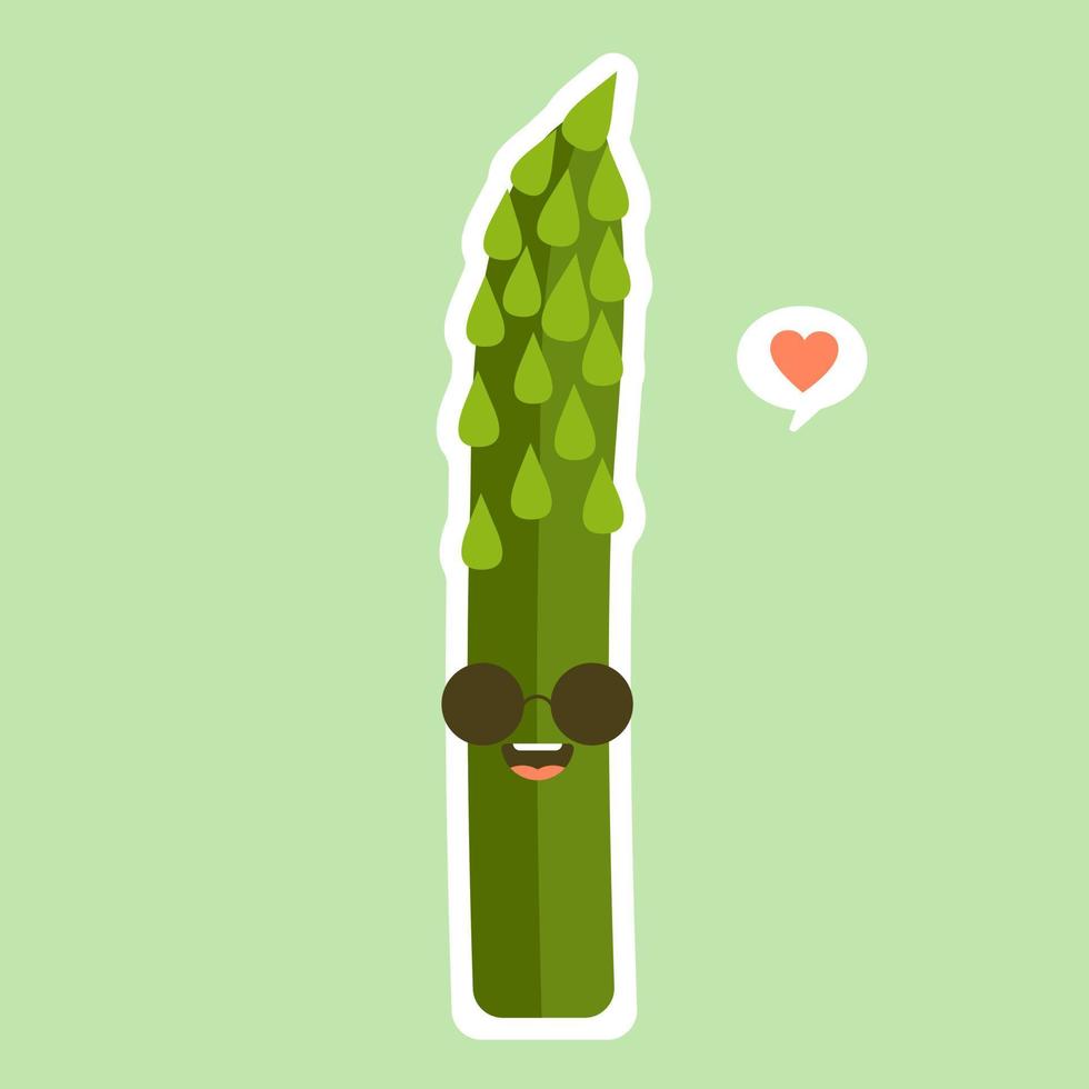 lindo espárrago personaje caricatura mascota vegetal comida saludable concepto aislado vector ilustración. alto recurso proteico. comida vegana. usar como receta vegetariana, cosecha agrícola