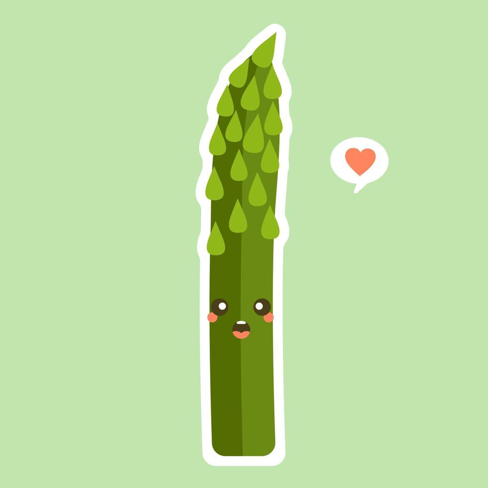 lindo espárrago personaje caricatura mascota vegetal comida saludable concepto aislado vector ilustración. alto recurso proteico. comida vegana. usar como receta vegetariana, cosecha agrícola