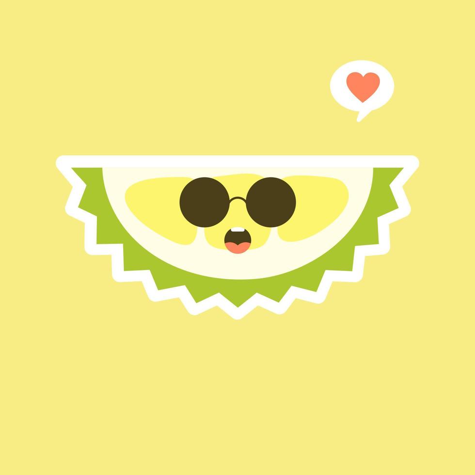 Funny and kawaii durian fruits. Cute Durian character with face expression and emoji . Vector illustration. Use for card, poster, banner, web design and print on t-shirt. Easy to edit.