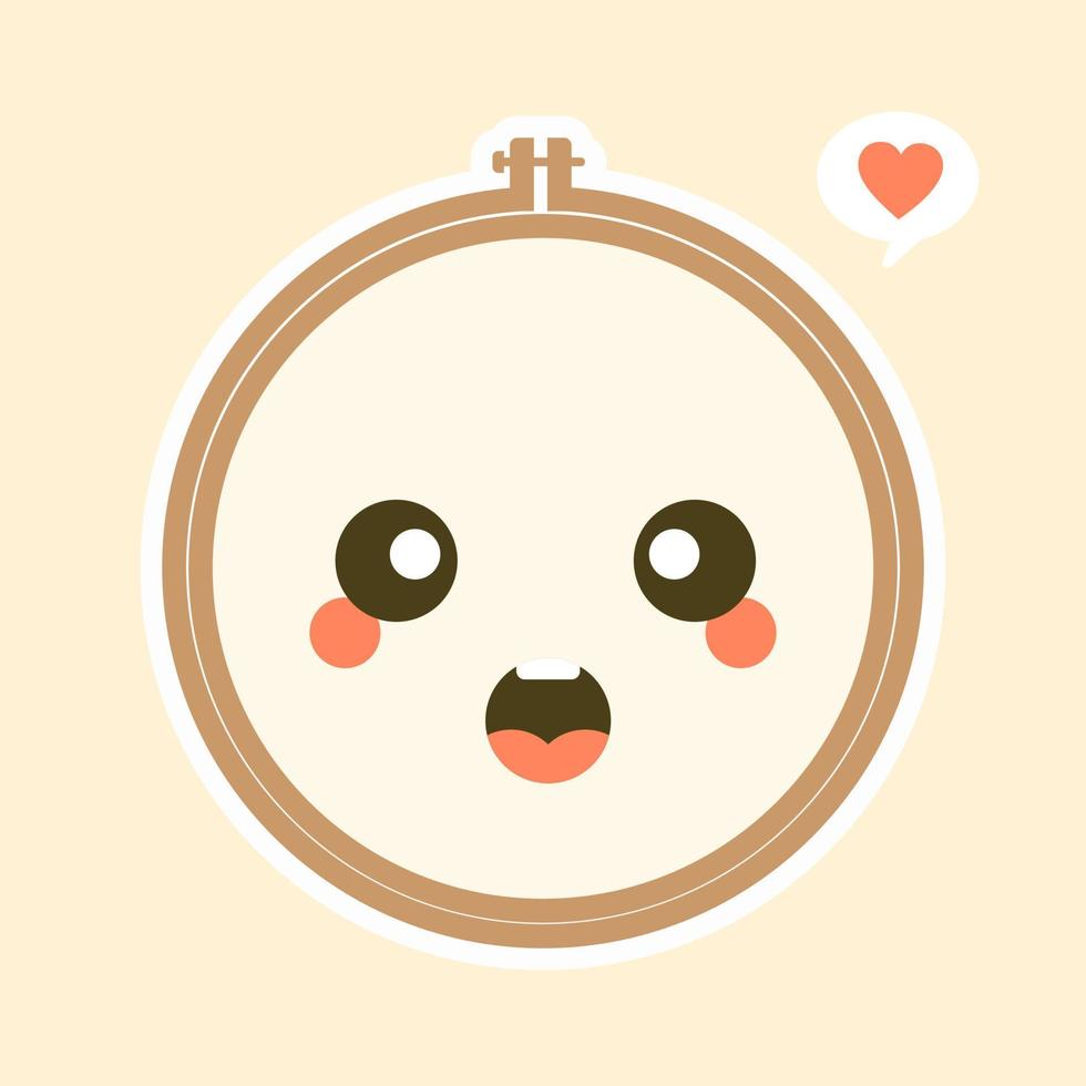 Cute And Kawaii Embroidery Hoop Vector Art Illustration. Brown wooden hoop for embroidery. Cross Stitch Hoop Icon, Frame Hoop For Needle Work,