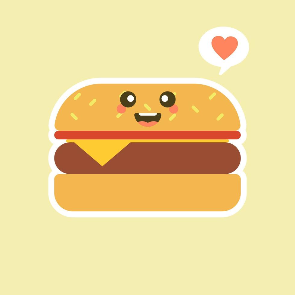 Burger. Cute and kawaii fast food vector character set isolated on color background