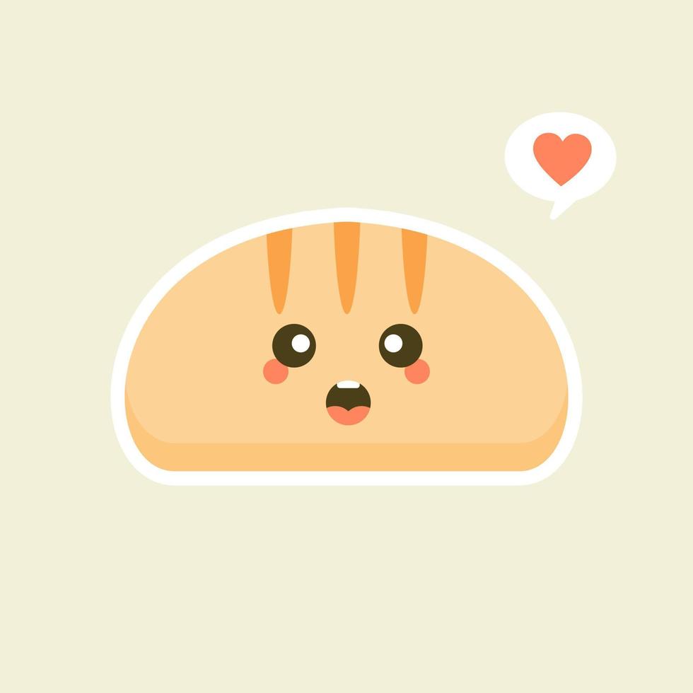 lindas rebanadas de pan de dibujos animados con caras kawaii. puede usar este emoji para menú en restaurante o cafetería, panadería, pastelería, tienda, restaurante, vector