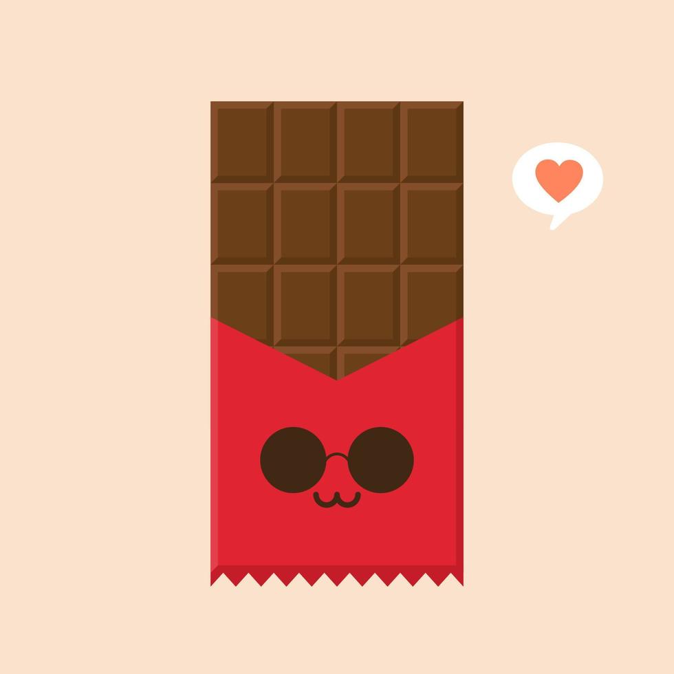 lindo y kawaii icono de personaje de barra de chocolate. ilustración plana del icono de vector de barra de chocolate para diseño web. emoticono de chocolate o emoji