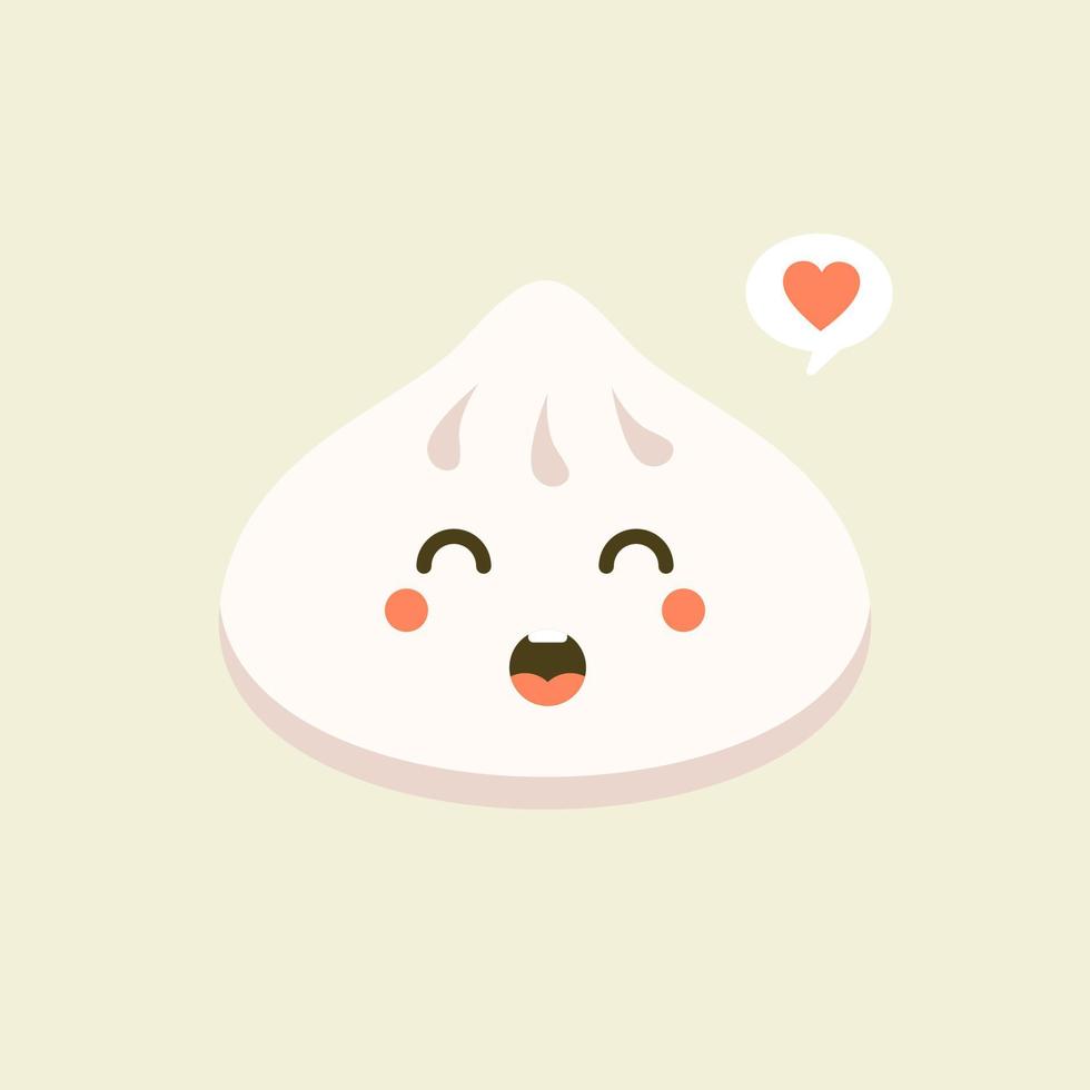 personaje de vector kawaii lindo dim sum chino. plato tradicional asiático con cara sonriente. cocina oriental. albóndigas con especias. emoji divertido, emoticon. ilustración de color de dibujos animados aislado