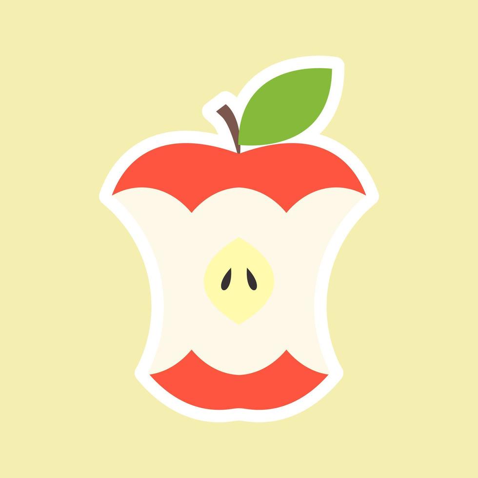 manzana roja mordida con hoja. ilustración vectorial puede representar alimentación saludable, odontología, almuerzos para niños, vitaminas, veganismo y agricultura. vector