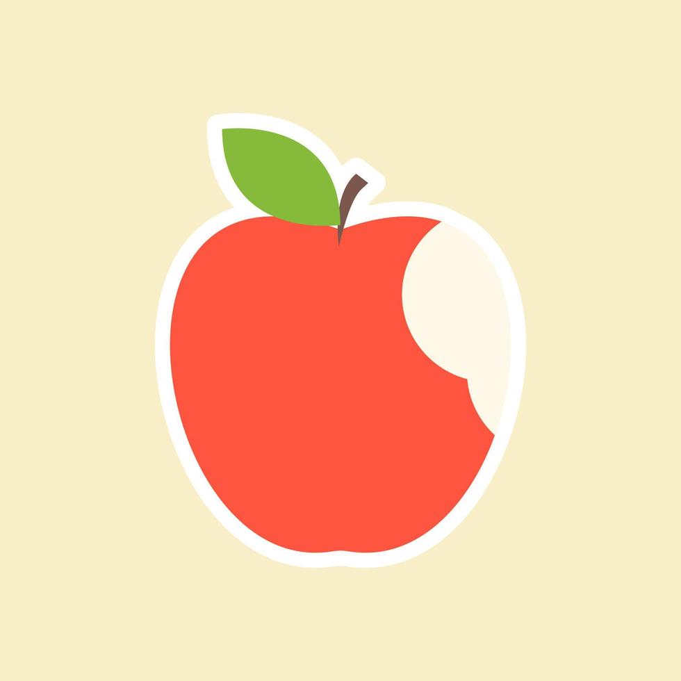 manzana roja mordida con hoja. ilustración vectorial puede representar alimentación saludable, odontología, almuerzos para niños, vitaminas, veganismo y agricultura. vector