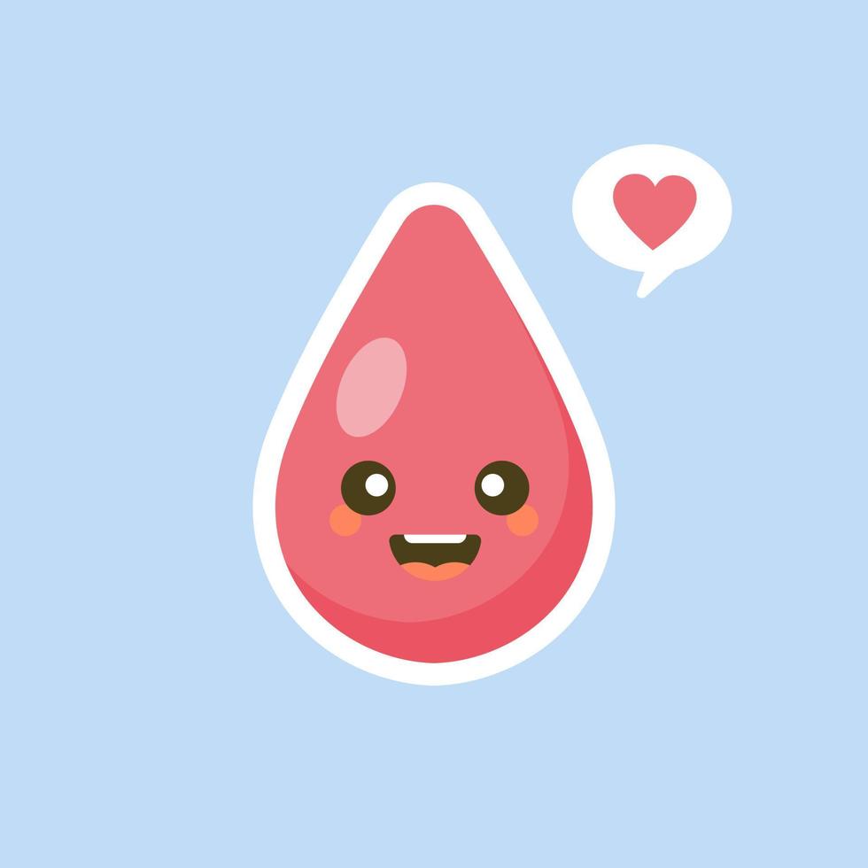 lindo personaje de gota de sangre sonriente feliz. diseño de icono de ilustración de dibujos animados de estilo plano de moda moderno vectorial. aislado sobre fondo de color. vector