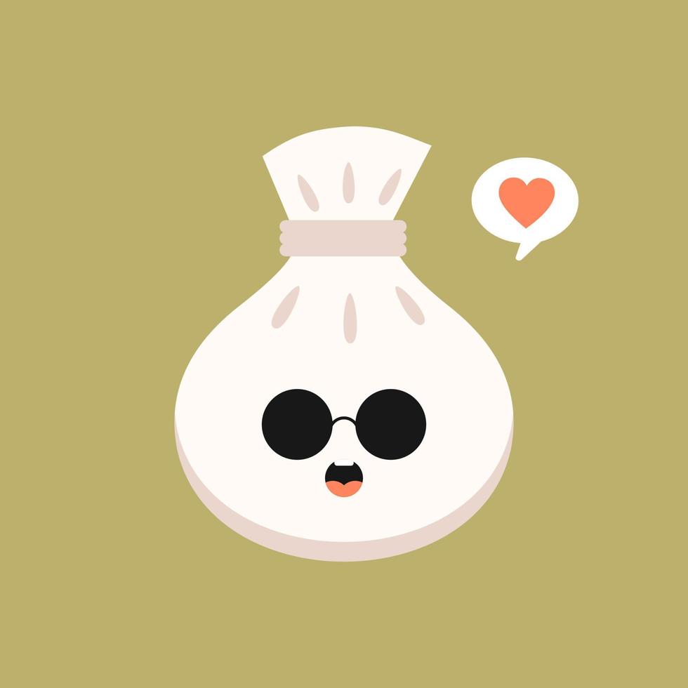 dim sum chino lindos personajes vectoriales kawaii. plato asiático con cara sonriente. cocina tradicional oriental. bola de masa con especias. emoji divertido, emoticono. ilustración de color de dibujos animados aislados vector