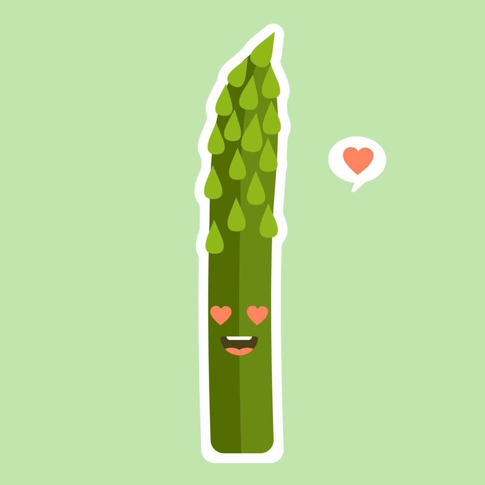 cute asparagus character cartoon mascot vegetable healthy food concept isolated vector illustration. High protein resource. Vegan food. Use as vegetarian recipe, agricultural harvest