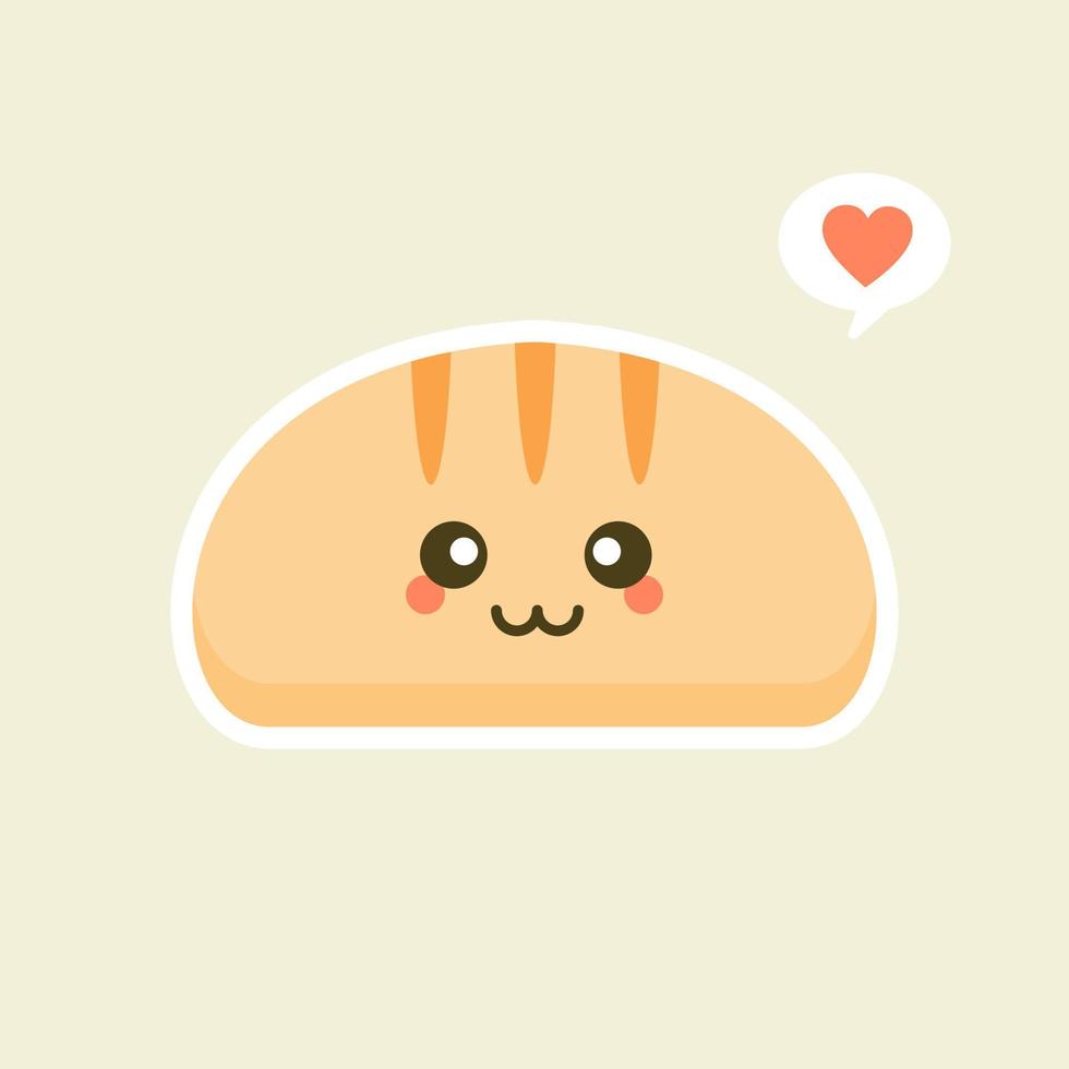 lindas rebanadas de pan de dibujos animados con caras kawaii. puede usar este emoji para menú en restaurante o cafetería, panadería, pastelería, tienda, restaurante, vector