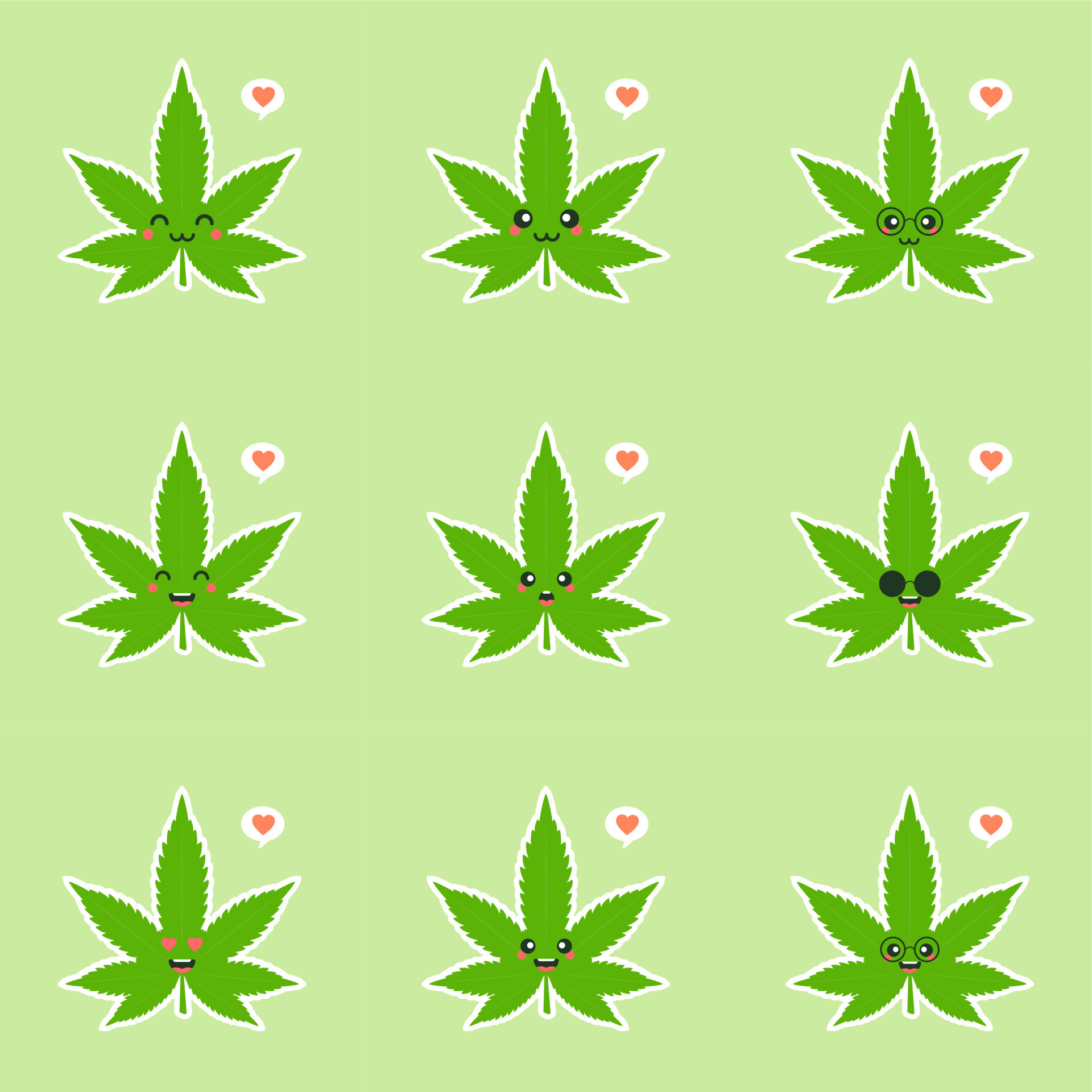 Cute and kawaii smiling happy marijuana weed green leaf face. Vector flat cartoon character illustration icon design. Isolated on color background. marihuana ganja, medical and recreation cannabis 7385795 Vector Art at Vecteezy Cute and kawaii smiling happy marijuana weed green leaf face. Vector flat cartoon character illustration icon design. Isolated on color background. marihuana ganja, medical and recreation cannabis 7385795 Vector Art at Vecteezy