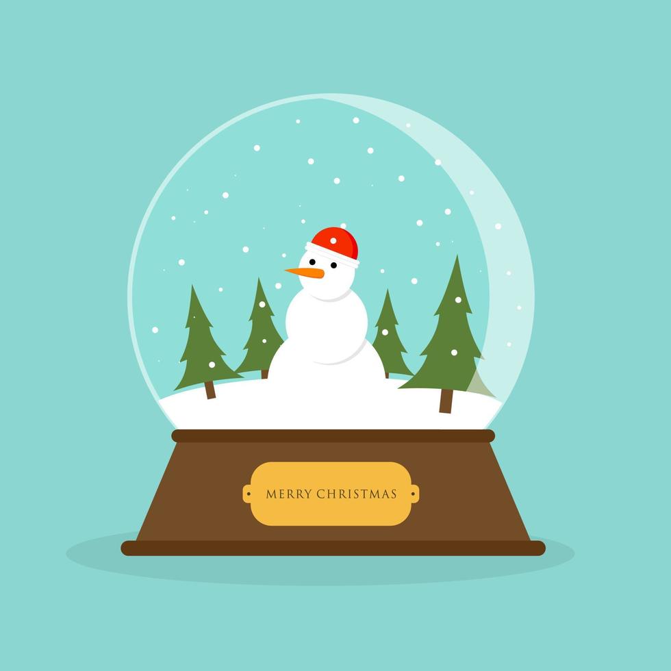 bola de cristal de santa claus de dibujos animados con copos de nieve. fondo azul. stick candy cane feliz navidad tarjeta diseño plano vector ilustración
