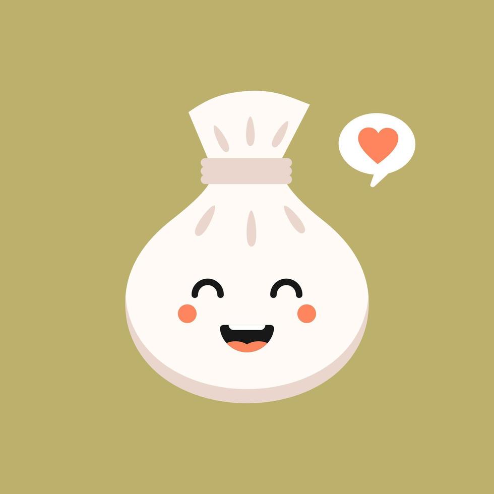 Chinese dim sum cute kawaii vector characters. Asian dish with smiling face. Eastern traditional cuisine. Dumpling with spices. Funny emoji, emoticon. Isolated cartoon color illustration