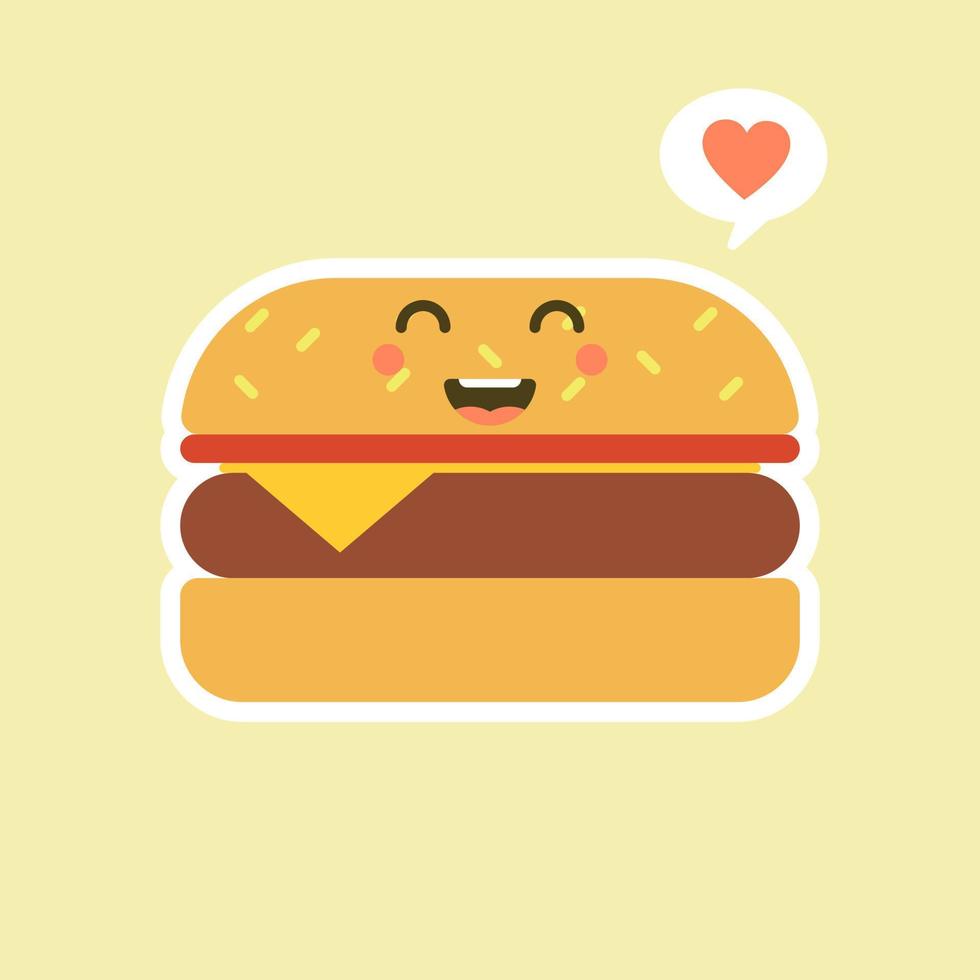 Burger. Cute and kawaii fast food vector character set isolated on color background