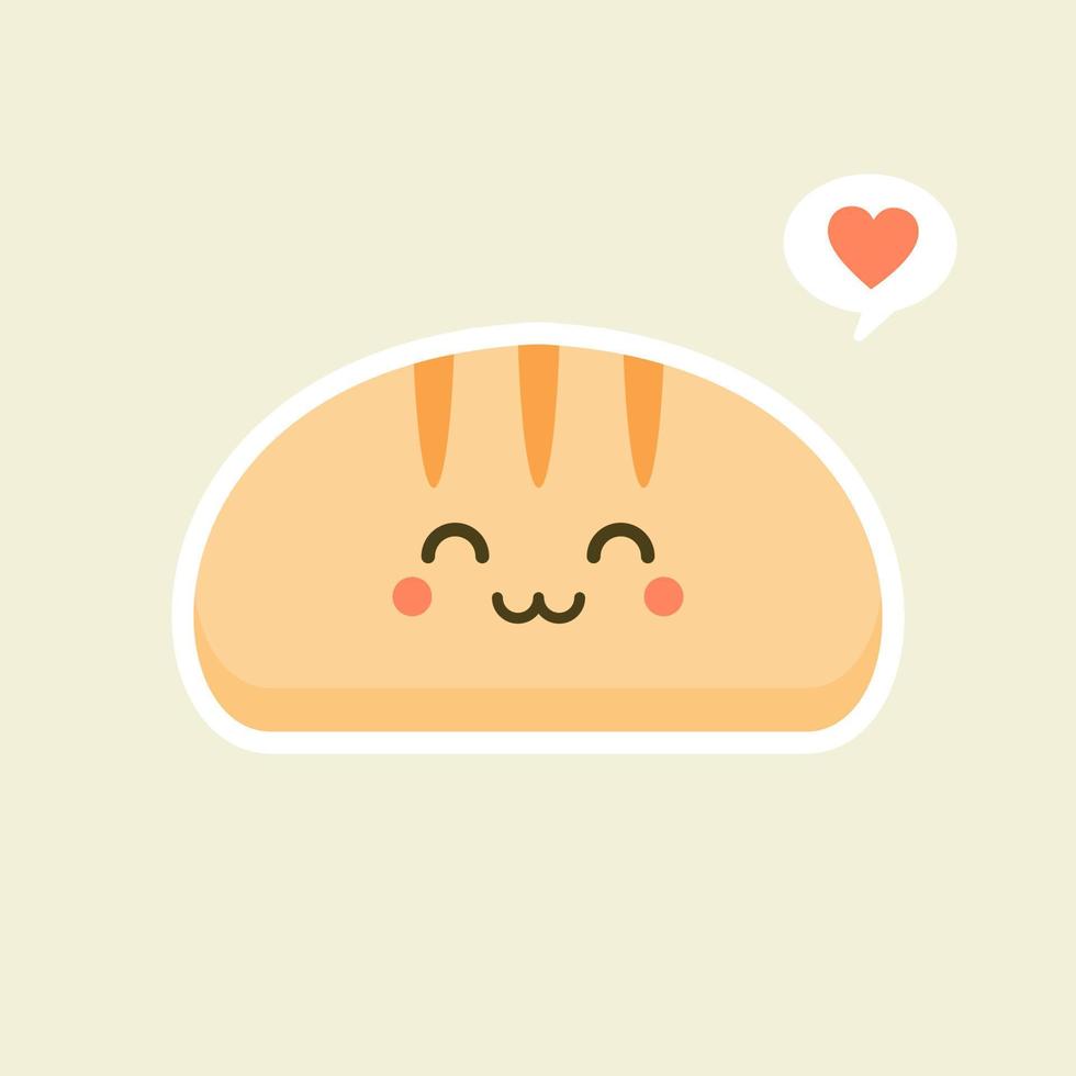 lindas rebanadas de pan de dibujos animados con caras kawaii. puede usar este emoji para menú en restaurante o cafetería, panadería, pastelería, tienda, restaurante, vector