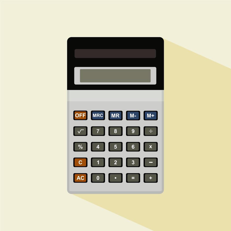 Colored calculator icon isolated on color background. Vector illustration. Electronic calculator with shadow in flat style. Digital keypad math isolated device vector illustration.