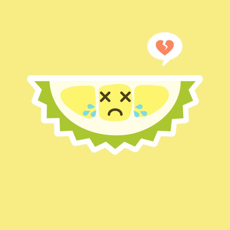 Funny and kawaii durian fruits. Cute Durian character with face expression and emoji . Vector illustration. Use for card, poster, banner, web design and print on t-shirt. Easy to edit.