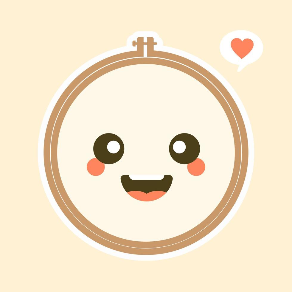 Cute And Kawaii Embroidery Hoop Vector Art Illustration. Brown wooden hoop for embroidery. Cross Stitch Hoop Icon, Frame Hoop For Needle Work,