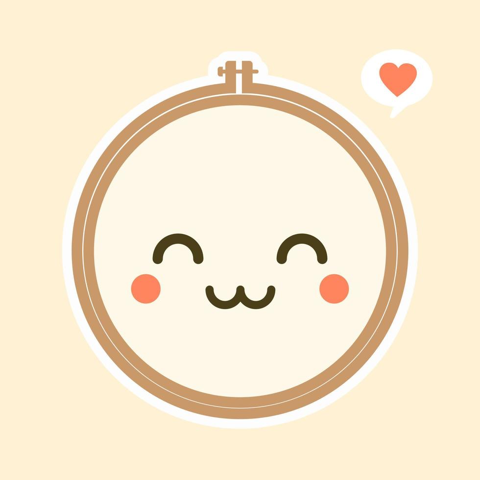 Cute And Kawaii Embroidery Hoop Vector Art Illustration. Brown wooden hoop for embroidery. Cross Stitch Hoop Icon, Frame Hoop For Needle Work,