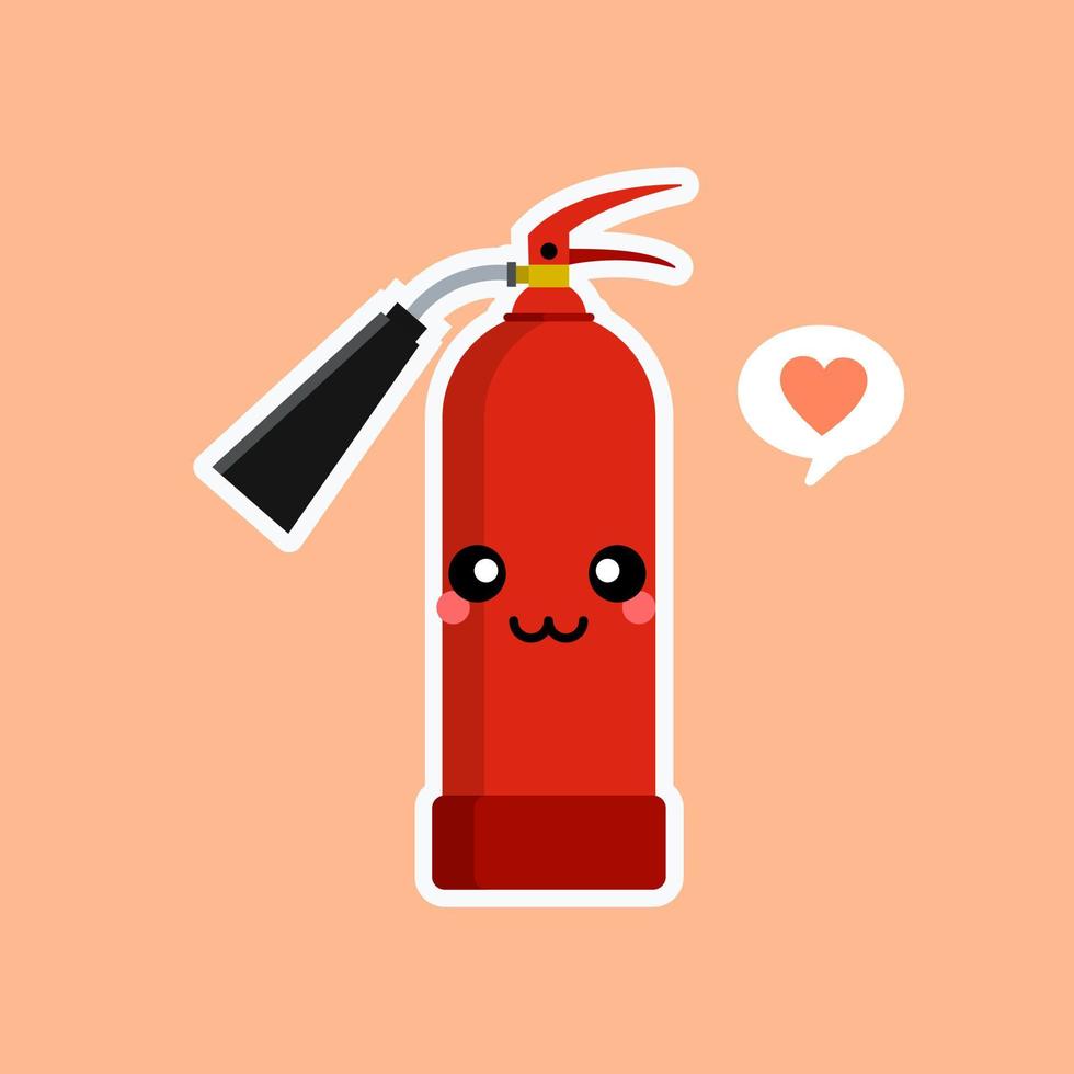 la llama de fuego emoji y el icono del extintor rojo están aislados en un fondo de color. signo de emoticono de energía de llama de dibujos animados caliente, símbolos llameantes. Ilustración de personaje kawaii de vector de diseño plano.
