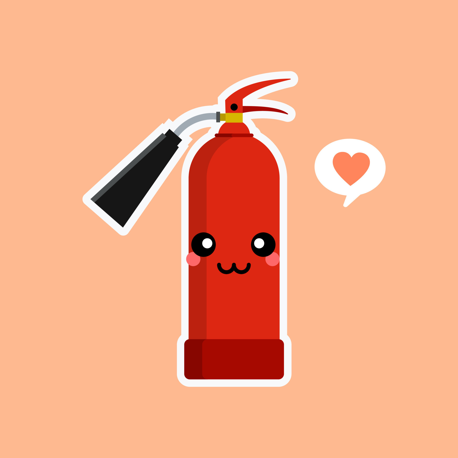 Emoji fire flame and red fire extinguisher icon set isolated on a color