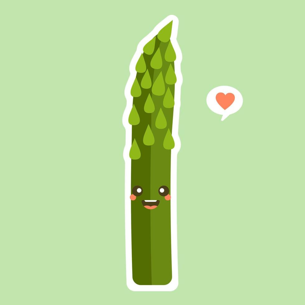 cute asparagus character cartoon mascot vegetable healthy food concept isolated vector illustration. High protein resource. Vegan food. Use as vegetarian recipe, agricultural harvest