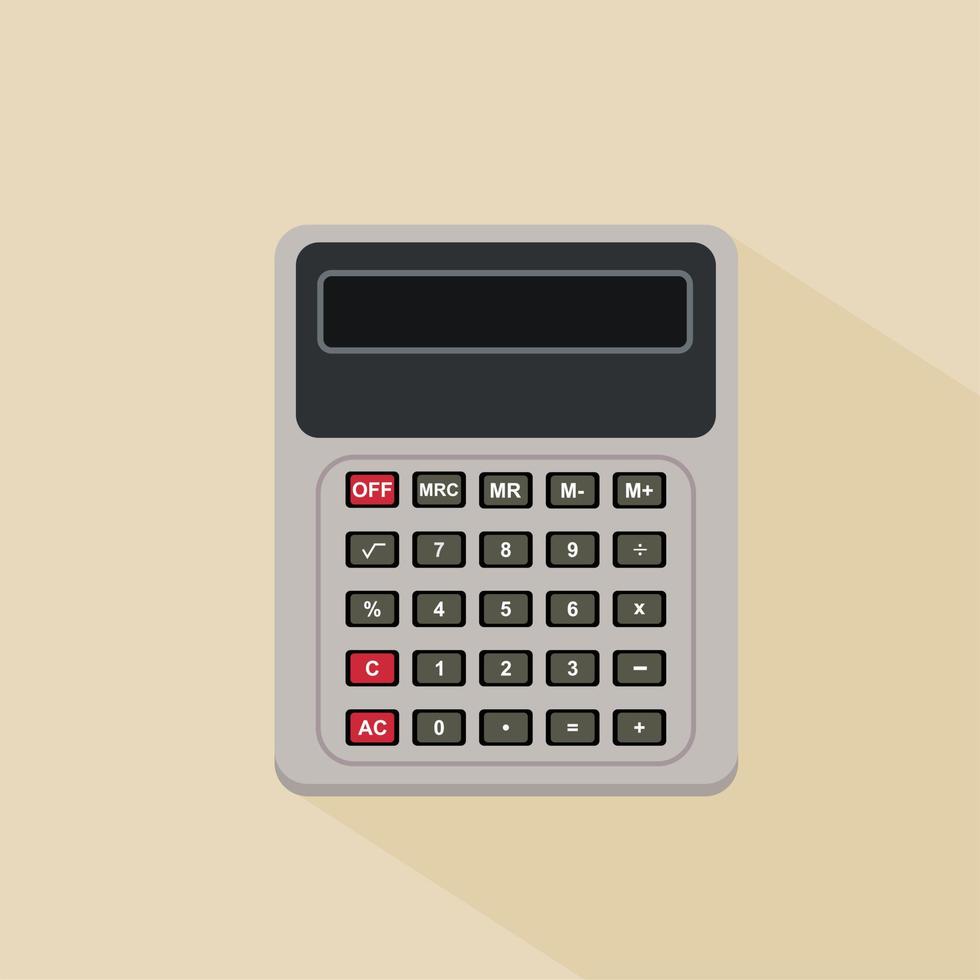 Colored calculator icon isolated on color background. Vector illustration. Electronic calculator with shadow in flat style. Digital keypad math isolated device vector illustration.