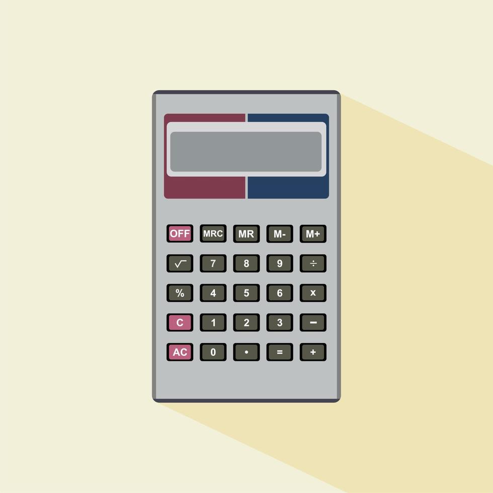 Colored calculator icon isolated on color background. Vector illustration. Electronic calculator with shadow in flat style. Digital keypad math isolated device vector illustration.