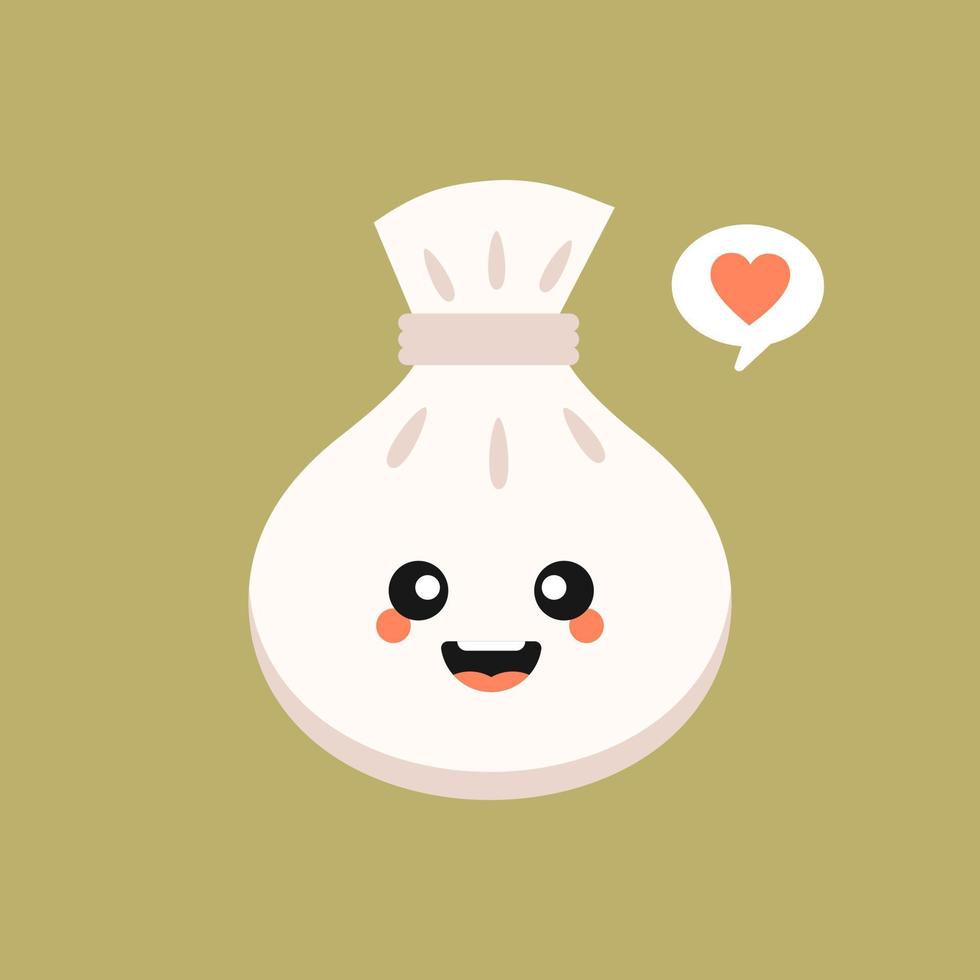 dim sum chino lindos personajes vectoriales kawaii. plato asiático con cara sonriente. cocina tradicional oriental. bola de masa con especias. emoji divertido, emoticono. ilustración de color de dibujos animados aislados vector