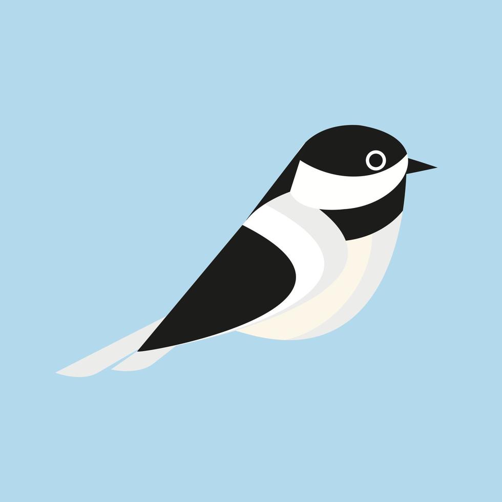 Ilustración de vector de diseño plano de pájaro carbonero de cabeza negra. logotipo de pájaro